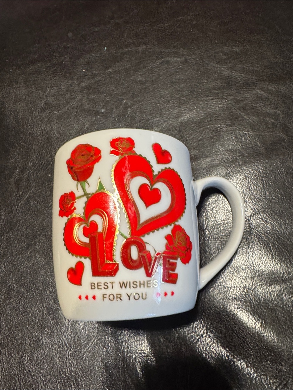 White Ceramic Love Mug with Red Heart and Rose Accents